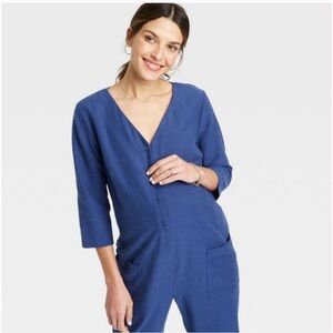 The Nines by Hatch Cobalt Blue Button Down Jumpsuit / Maternity / Size L